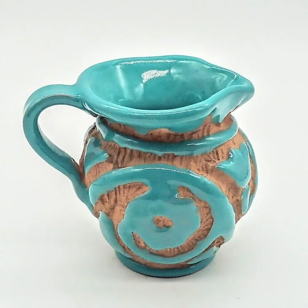 Vintage Sgraffito Italian Peasant Village Art Pottery Pitcher Creamer